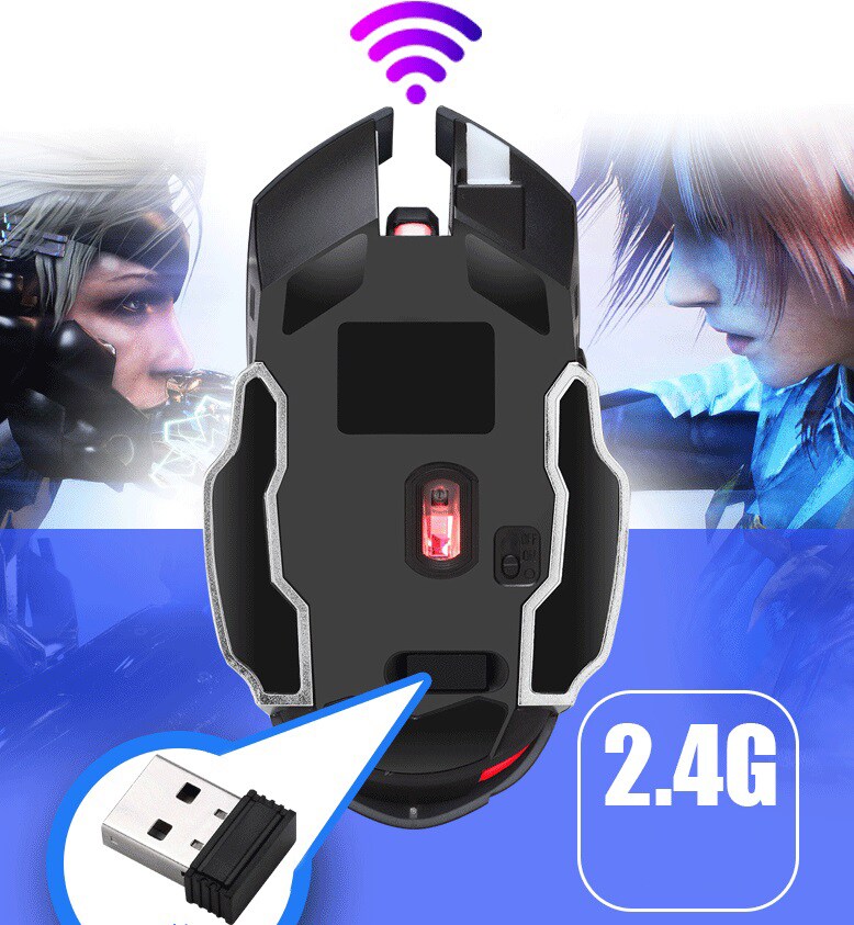 Warwolf Q8 Wireless Mouse Optical Mouse Gaming Silent USB Rechargeable 1600dpi for PC Laptop Computer   Black N/A - 7