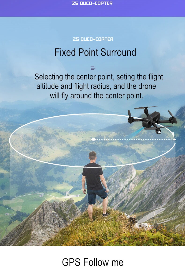 SJRC Z5 GPS 2.4G WiFi FPV Drone 1080P HD Cam Follow Me Quadcopter+3* Battery+Bag