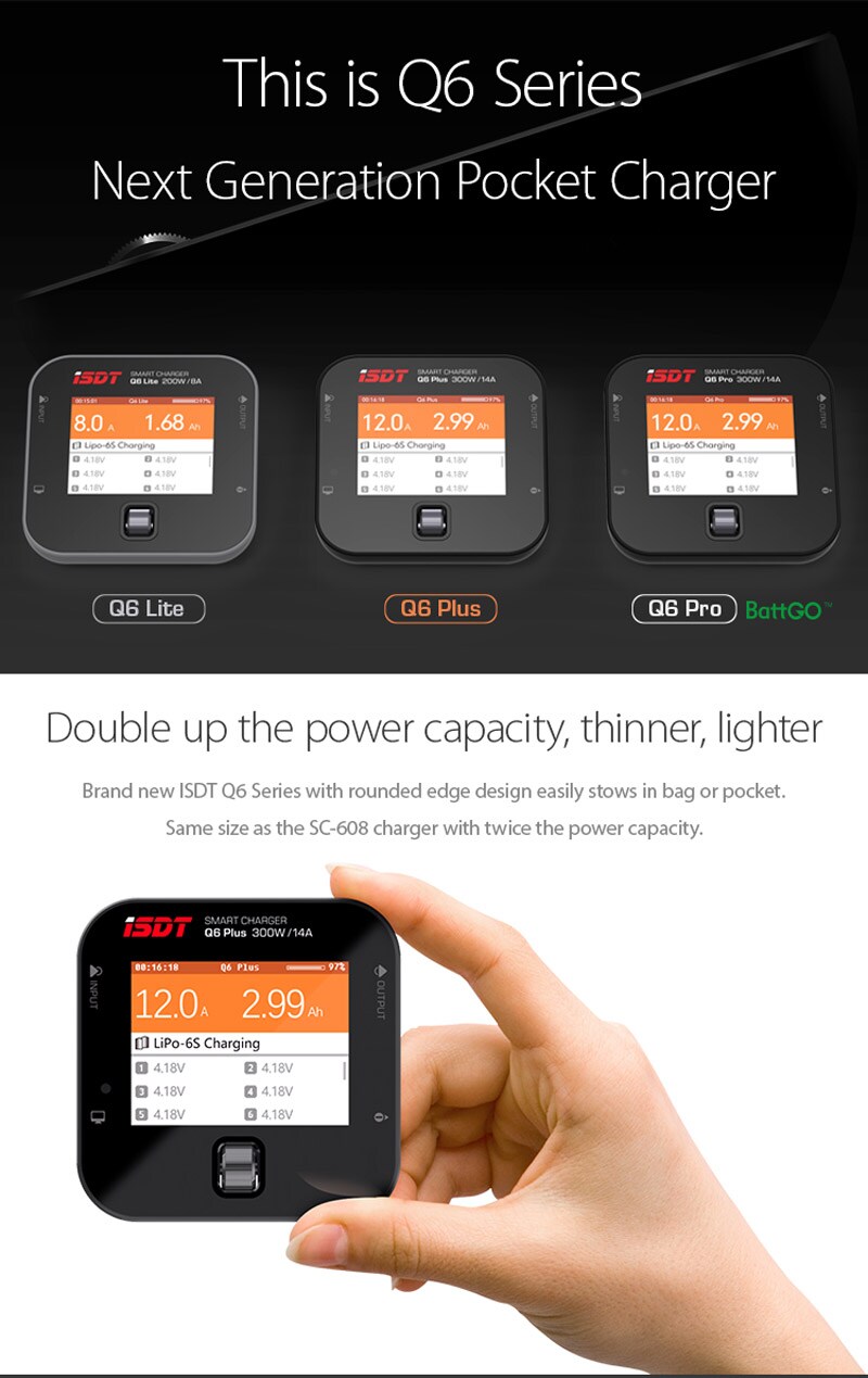 ISDT Q6 Pro BattGo 300W 14A Pocket Lipo Battery Balance Charger Portable Charger (PRODUCT)REDTM - 7