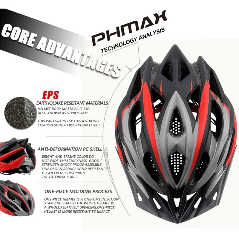 2021 Bicycle Helmet Ultralight EPS+PC Cover MTB Road Bike Cycling Helmet Integrally-mold Cycling Helmet Cycling Safely C Black - 4