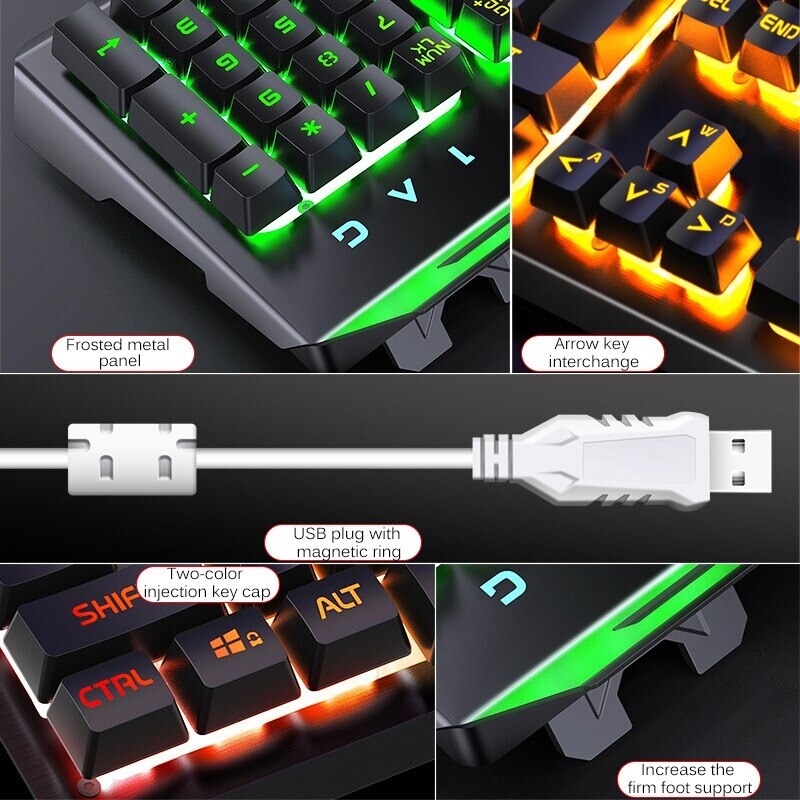 2021 Keyboard Mouse Earphone Set Keyboard Gaming Mouse Mechanicalx Feeling RGB LED Backlit Gamer Keyboards USB Wired Key Black - 4