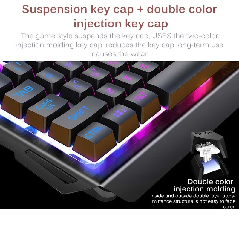 2021 Keyboard Mouse Earphone Set Keyboard Gaming Mouse Mechanicalx Feeling RGB LED Backlit Gamer Keyboards USB Wired Key Black - 2
