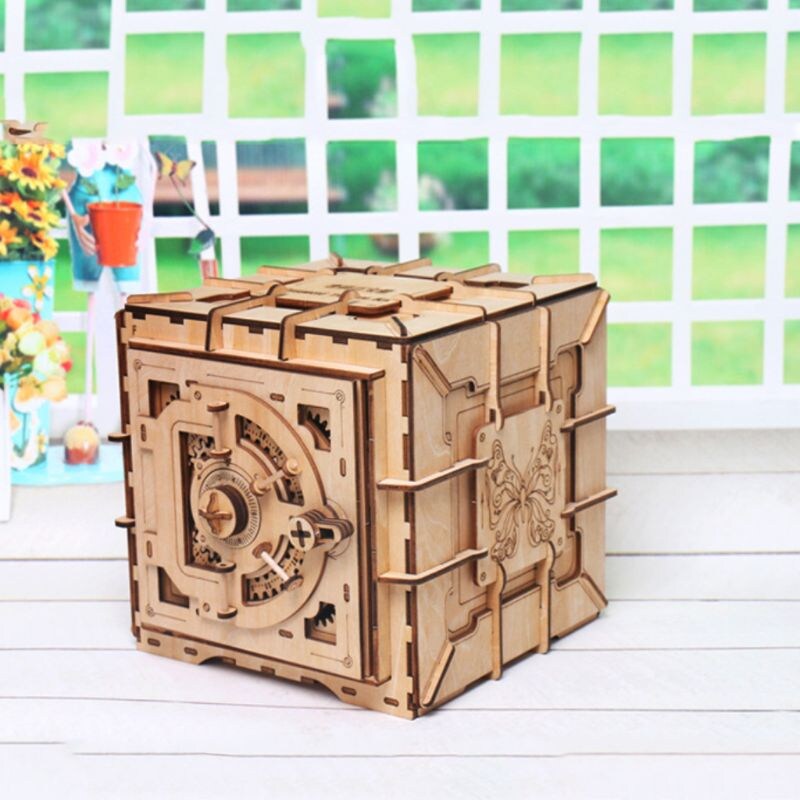 3D Mechanical Puzzle Treasure Wooden Box DIY  with Password - 3
