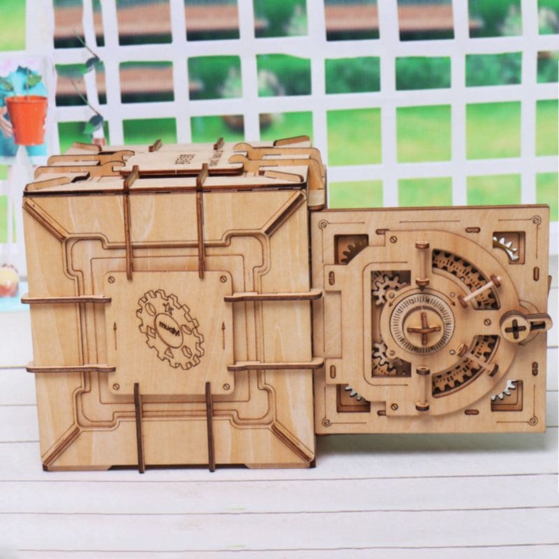 3D Mechanical Puzzle Treasure Wooden Box DIY  with Password - 4