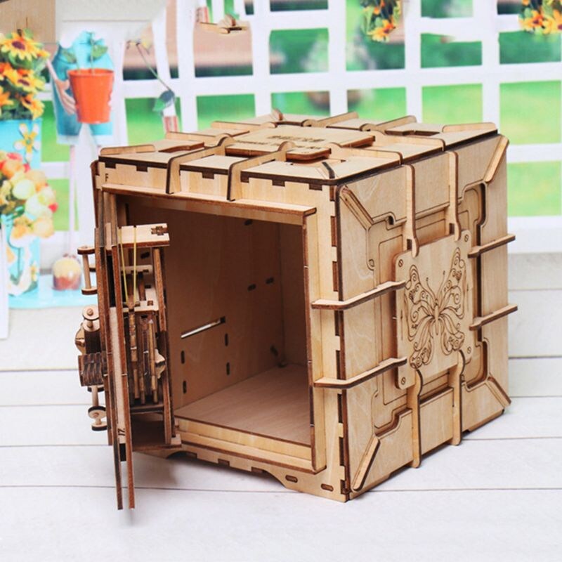 3D Mechanical Puzzle Treasure Wooden Box DIY  with Password - 5