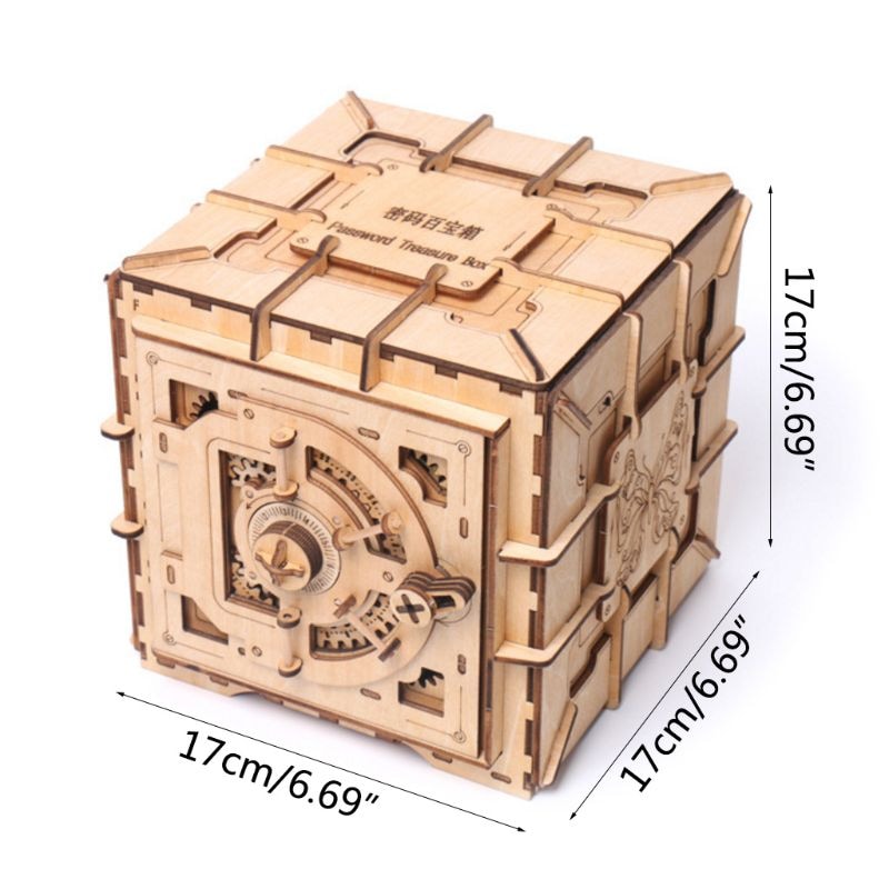 3D Mechanical Puzzle Treasure Wooden Box DIY  with Password - 6
