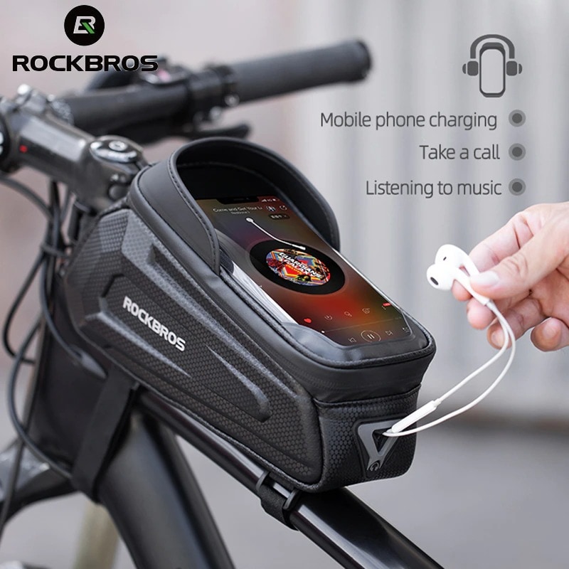 Bike Bag Rainproof Bicycle Bag 6.8 Inch Touch Screen Bike Hard Shell Bag 1.7L MTB Bike Frame Front Top Tube Phone Bag Black - 1