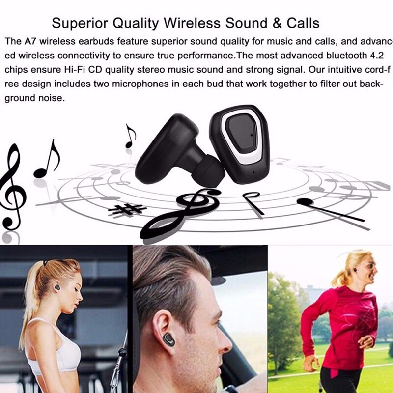 Black and Silver Wireless Sport Earbuds Headset Bluetooth HIFI In-Ear Stereo Headphones - 3