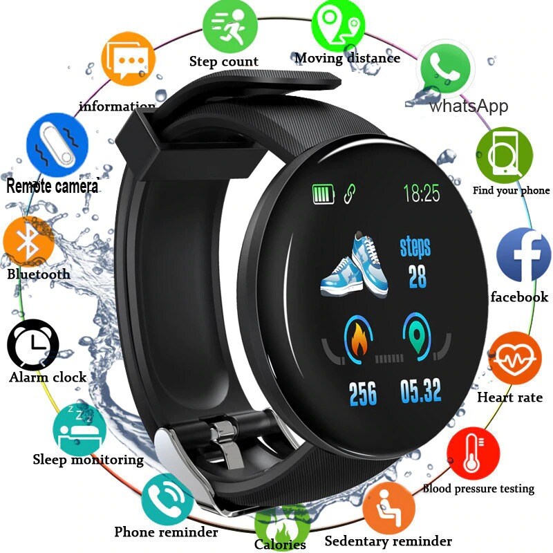 Bluetooth Waterproof Smart Watch D18 with Blood Pressure and Heart Rate Monitor Blue - 2