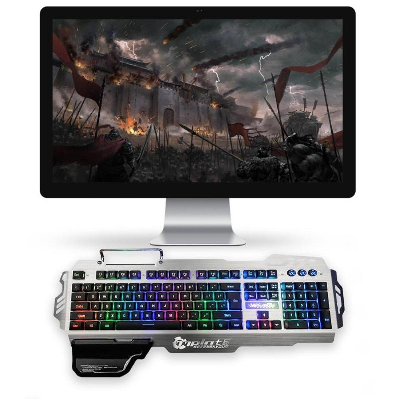 PK-900x Gaming Keyboard RGB Mixed Color Backlight 7pin Computer Keyboards with Mobile Phone Stand Holder for PC Laptop D Black - 4
