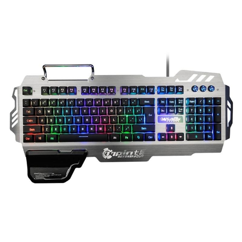 PK-900x Gaming Keyboard RGB Mixed Color Backlight 7pin Computer Keyboards with Mobile Phone Stand Holder for PC Laptop D Black - 6