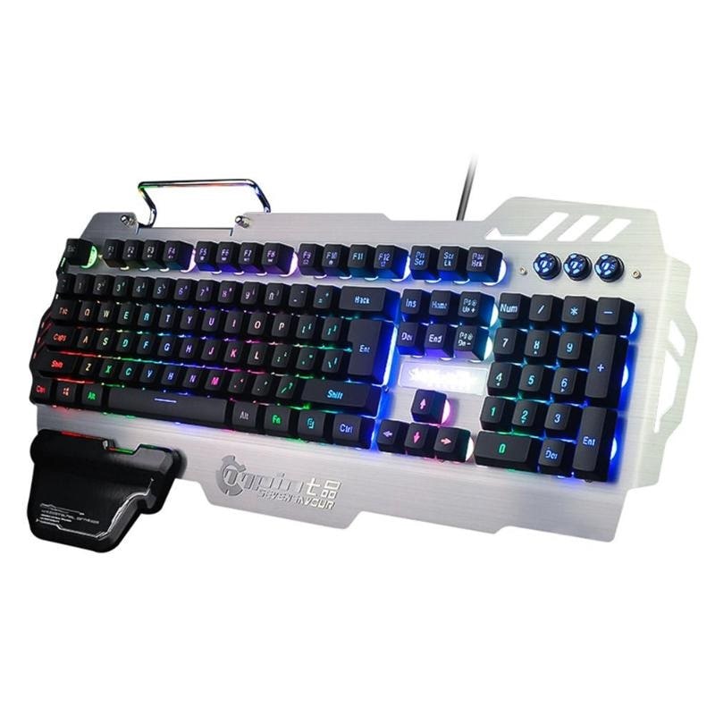 PK-900x Gaming Keyboard RGB Mixed Color Backlight 7pin Computer Keyboards with Mobile Phone Stand Holder for PC Laptop D Black - 5