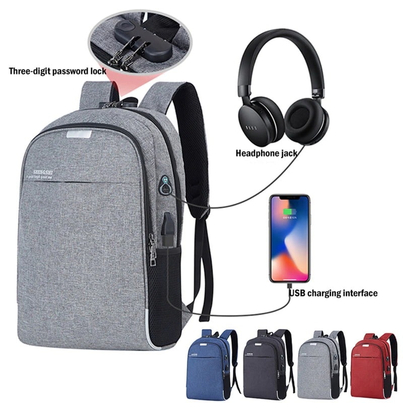 Shellnailx Waterproof Laptop Bag Travel Backpack Multi Function Anti Theft Bag For Men PC Backpack USB Charging For Macb Gray - 2