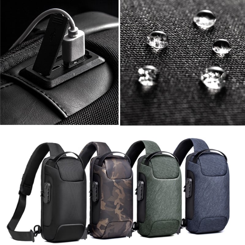 Waterproof Anti-theft Oxford Crossbody Bag with USB Blue - 5