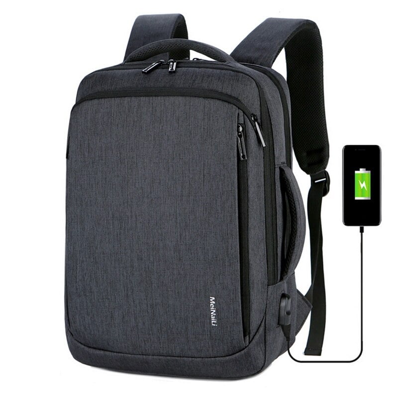 Waterproof BackpackLaptop for Business and Travel with USB Charging Dark Grey - 1