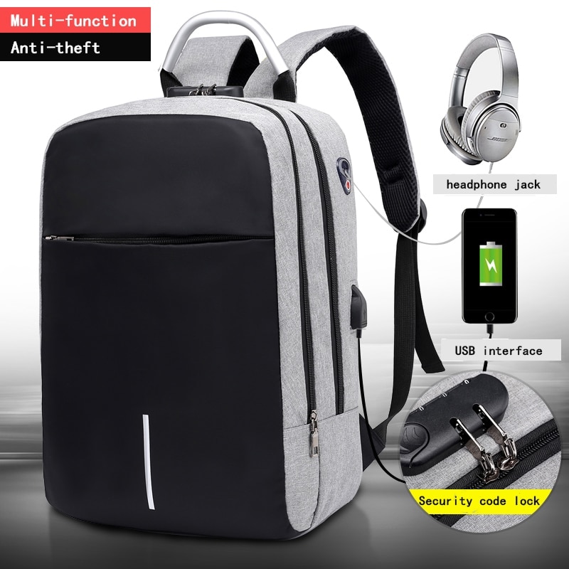 Color : Gray HJUIK Anti Theft Leather Backpack Daypack Business Laptop Bag Waterproof 15.6'' Multifunction Rucksack 