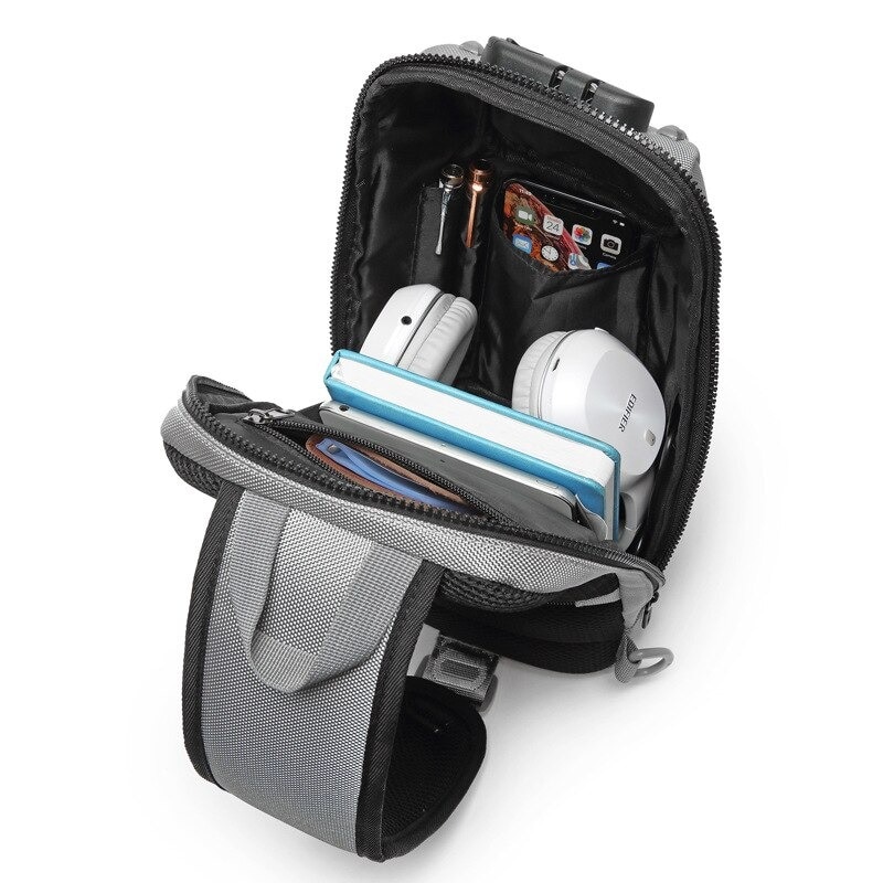 Waterproof Multifunction Backpack Men Anti Theft Fashion Male iPad Shoulder Bag USB Charging Waterproof Sling Fit 9.7 iP Gray - 1