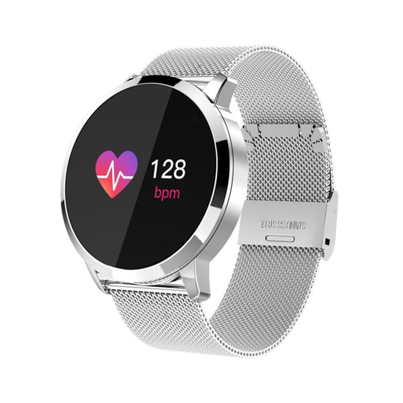 Waterproof Q8 Smart Watch for Women and Men - Fashion Fitness Tracker Heart Rate Blood Pressure - Silver steel - 1