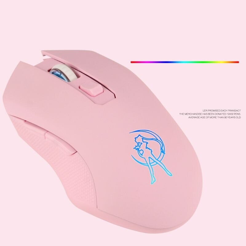 Wireless Pink Silent LED Optical Gaming Mouse 1600DPI 2.4G USB Pink - 3
