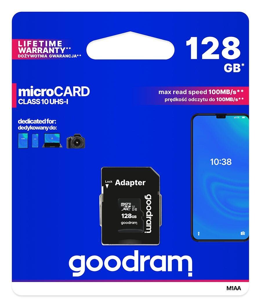 Karta Pamięci Microsdxc Goodram 128Gb M1Aa-1280R12 Cl 10 Uhs I + Adapter - 1