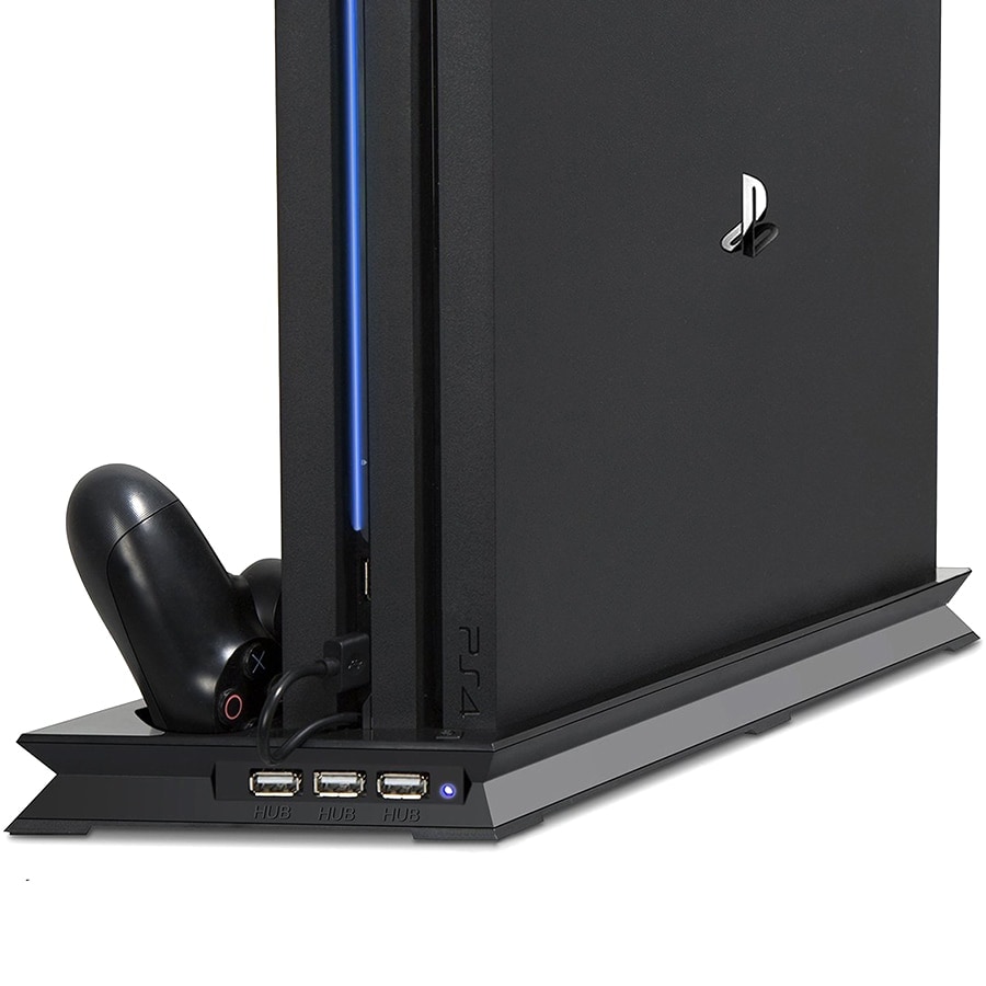 Vertical Stand with Cooling Fan for Sony Playstation 4 Pro with Dual Controllers Charger - 4
