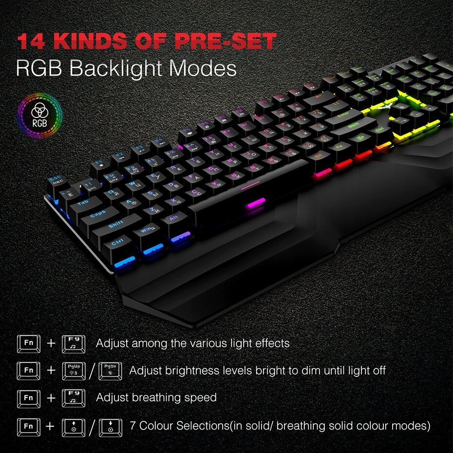 HAVIT Mechanical Keyboard and Mouse Set 104 Keys Blue Switch RGB Light Black - 5