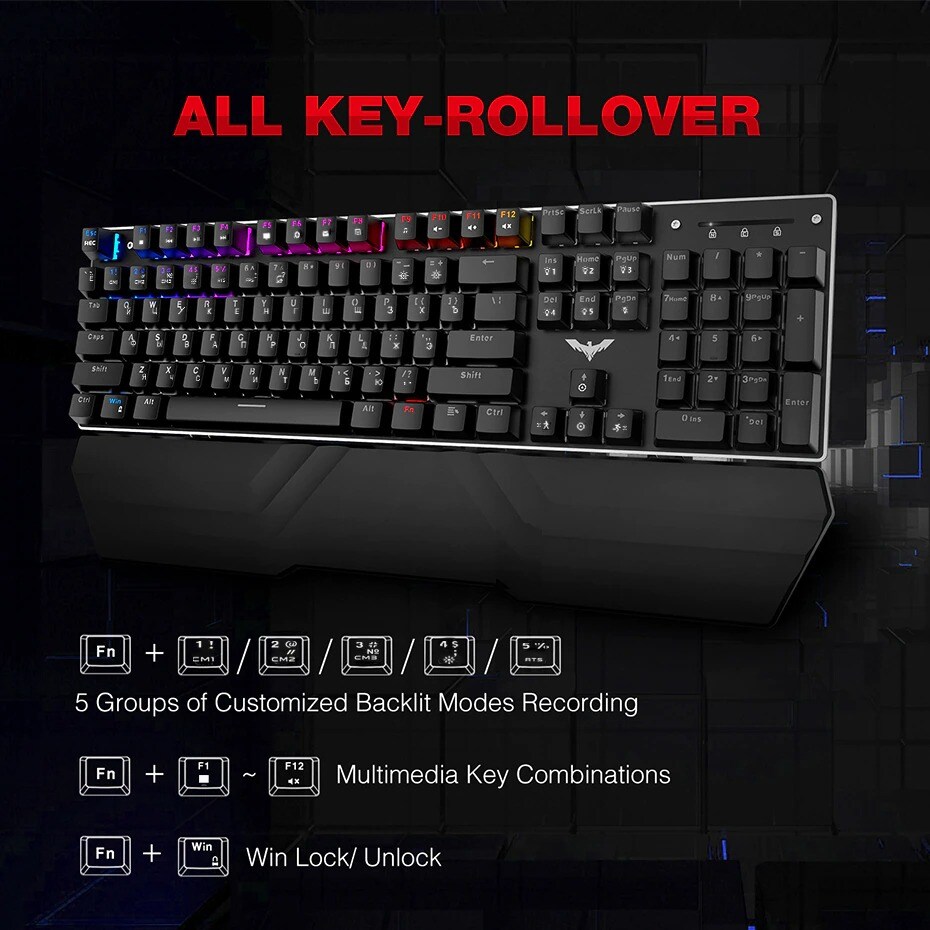 HAVIT Mechanical Keyboard and Mouse Set 104 Keys Blue Switch RGB Light Black - 4