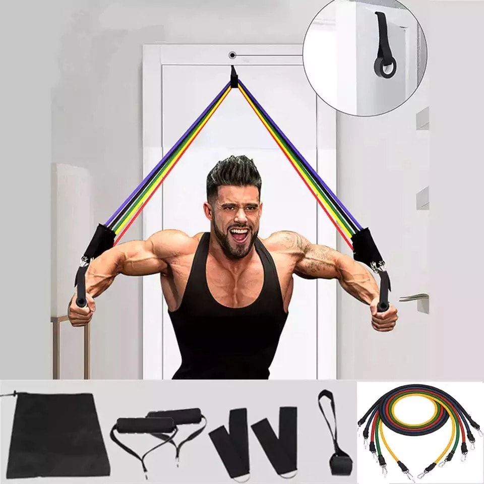 11pcs Resistance Bands Set Pull Rope Home Gym Equipment Fitness Yoga Exercise UK