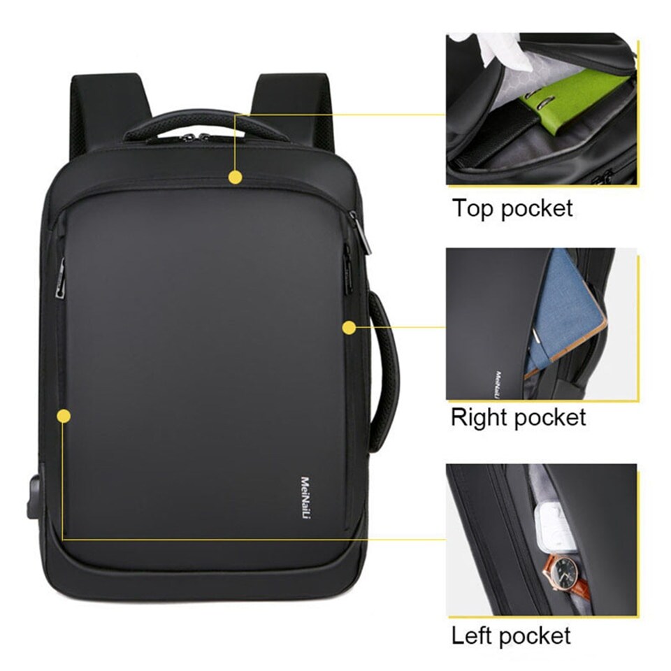 Waterproof BackpackLaptop for Business and Travel with USB Charging Dark Grey - 4
