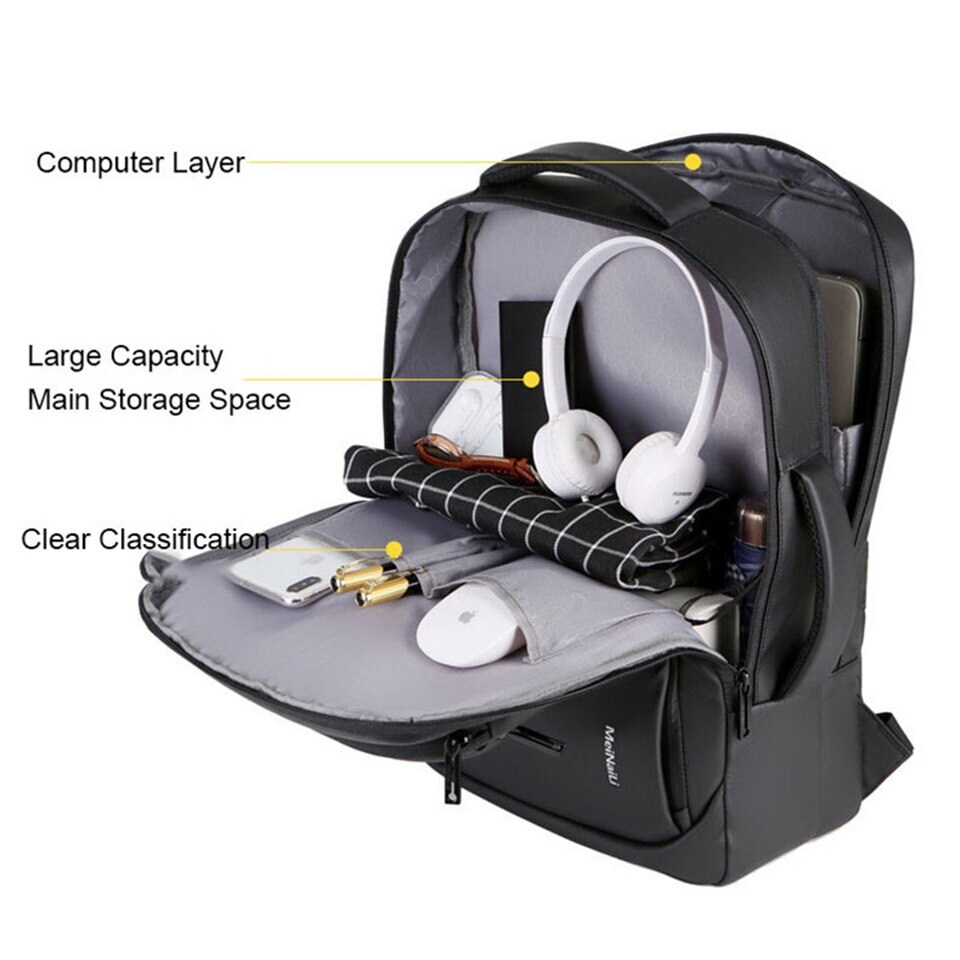 Waterproof BackpackLaptop for Business and Travel with USB Charging Dark Grey - 2